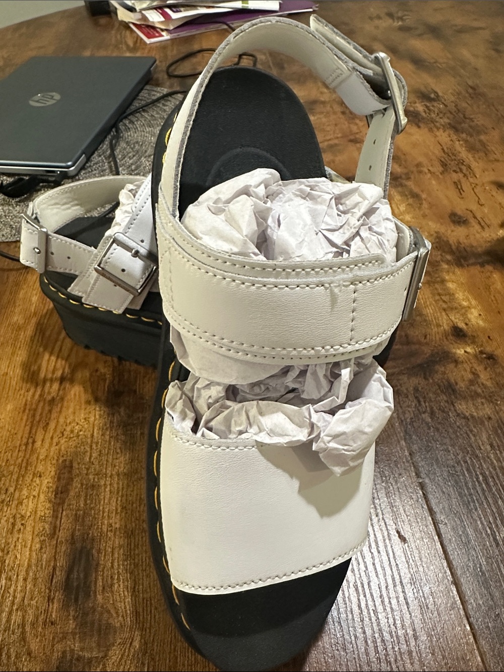 Dr. Martens White Leather Platform Sandals